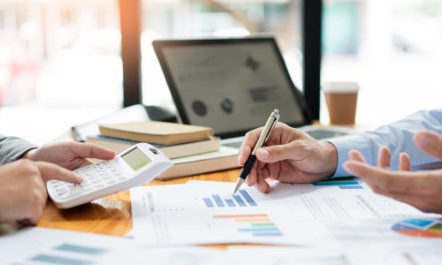 277a67d40551bf2764b66260fcc269d Business negotiation concept the female broker estimating the number of estate and checking it with the male broker.